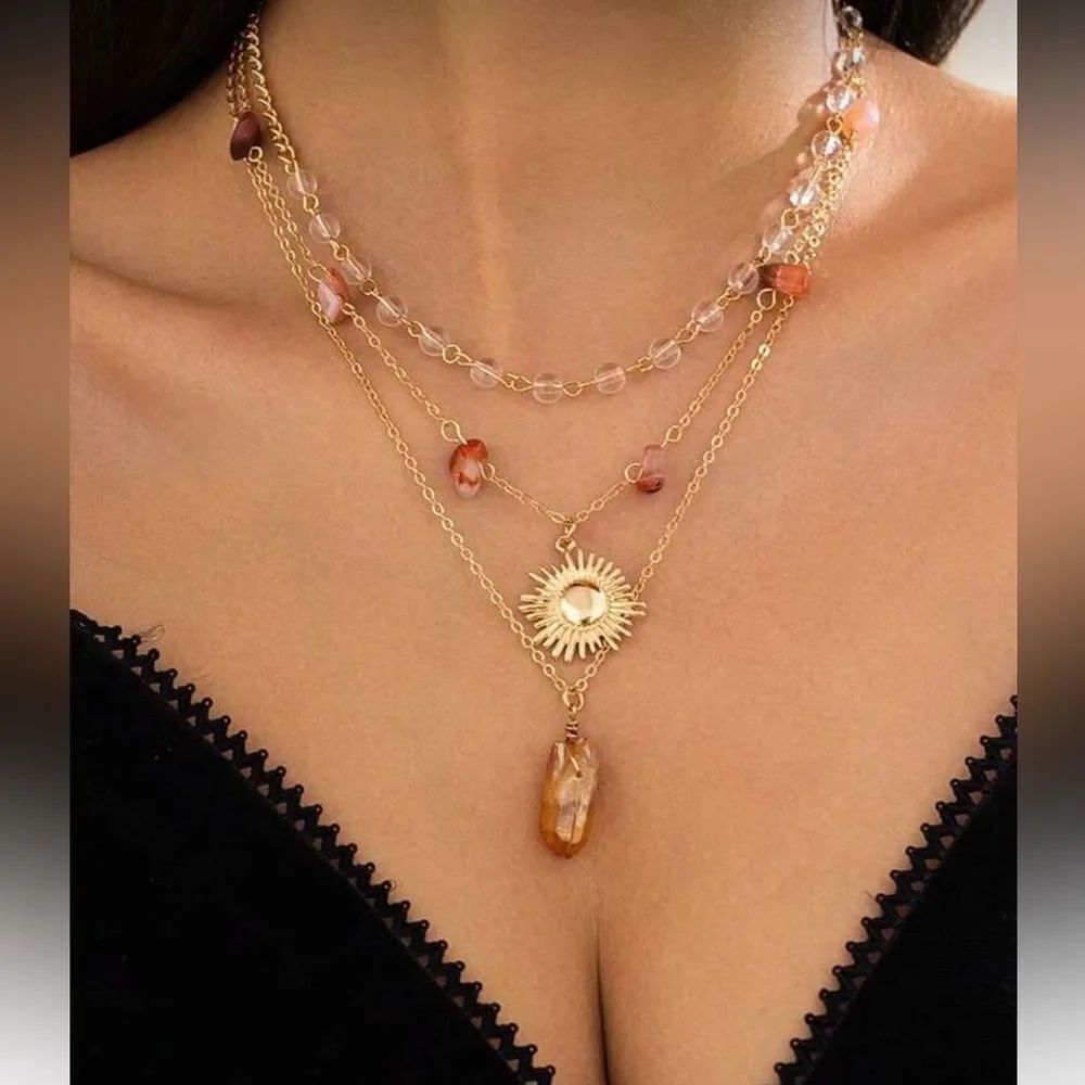 Gold and Orange Layered Necklace R160